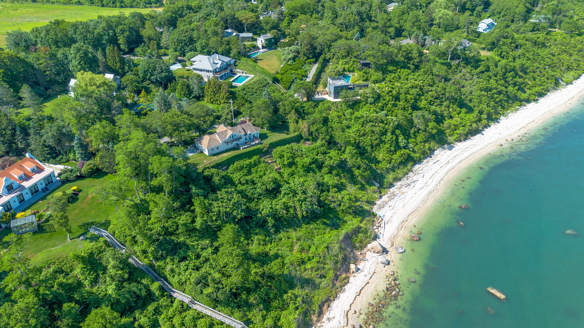 Long Island Sound bluff and beach, aerial