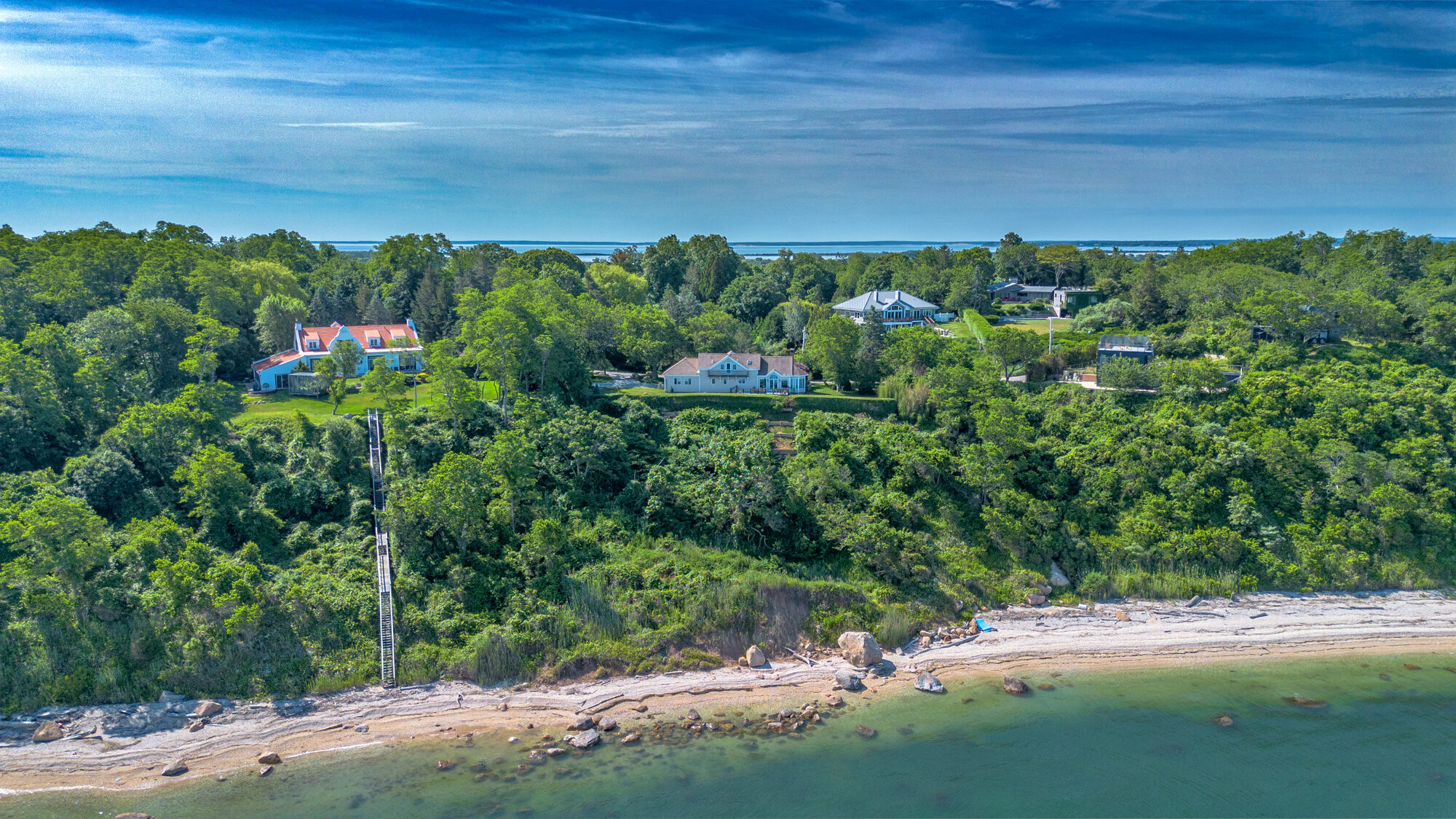 Wide aerial over Orient and the Sound
